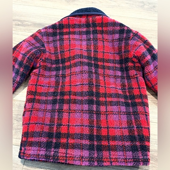 Rothschild Kids Plaid Pea Coat in Red and Purple M 10-12 - Picture 4 of 8